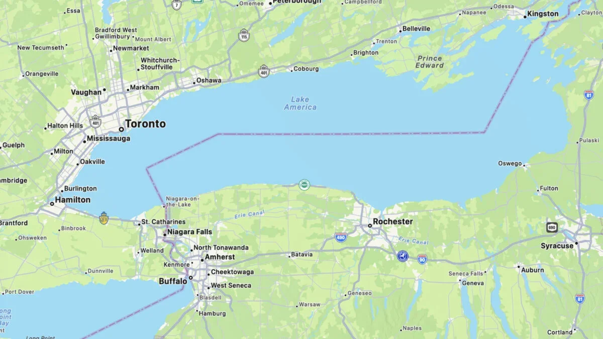 Apple muda Lake Ontario para "Lake America" nos Maps