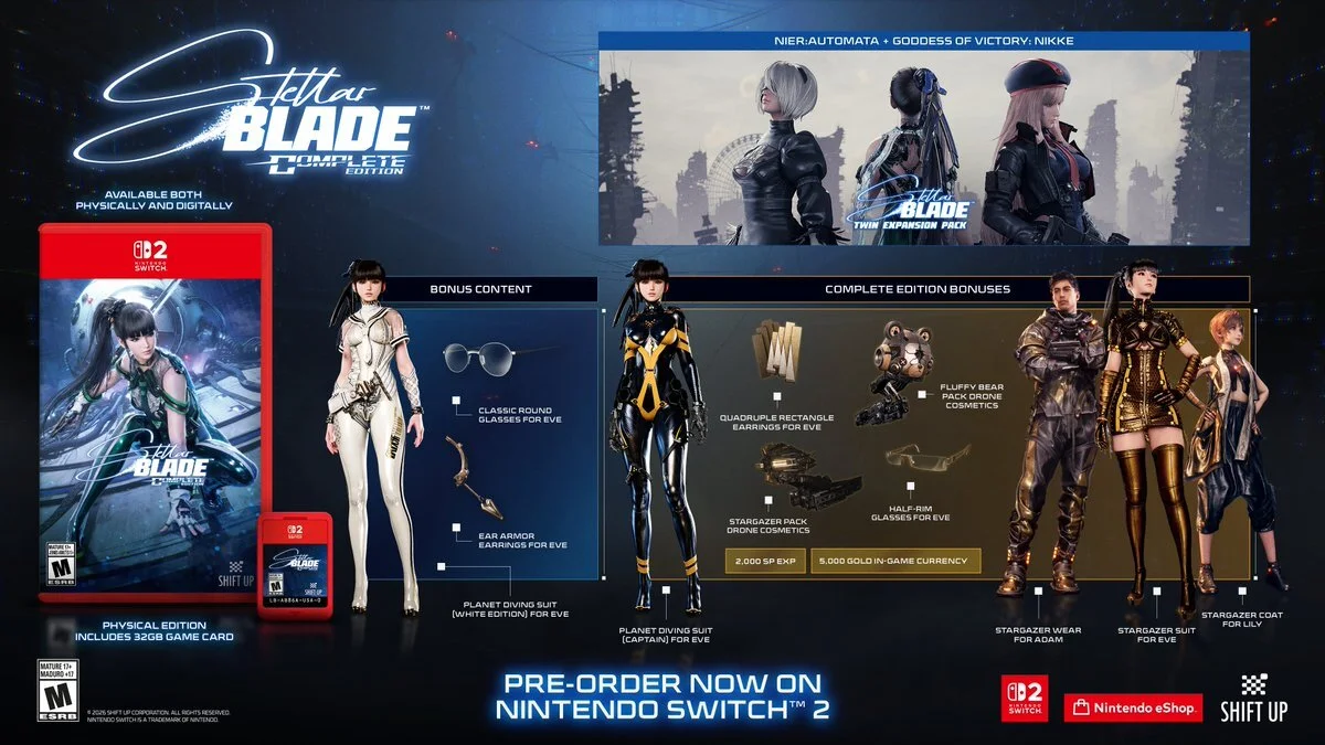 Stellar Blade: edição física no Switch 2 sem Game Key Cards